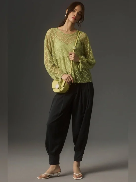 NWT Green Maeve Sheer Babydoll Layering Top - Picture 3 of 14